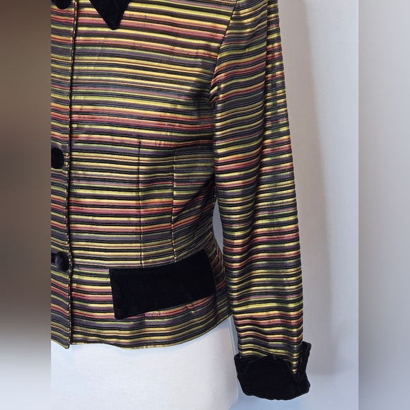 𝅺Vtg Satin Stripped Velvet Y2K Classic Tailored Rockabilly Jacket Blazer Sz 12 - Picture 7 of 11